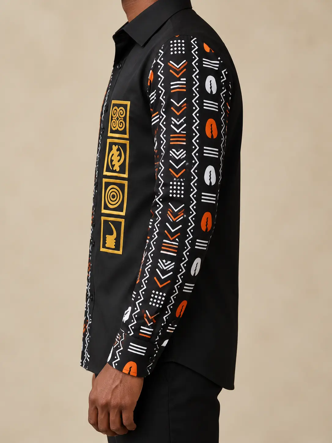 AI visualisation of the side view of the Adinkra Ohene Shirt