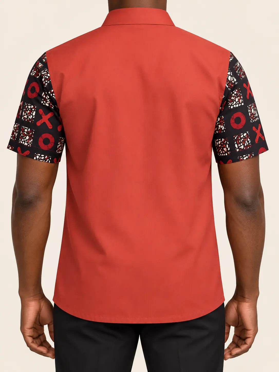 AI visualisation of the back view of the Adinkra Shirt with Embroidery Detailing