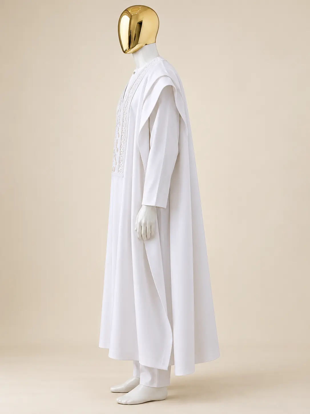 AI visualisation of the side view of the Ivory White Agbada Set