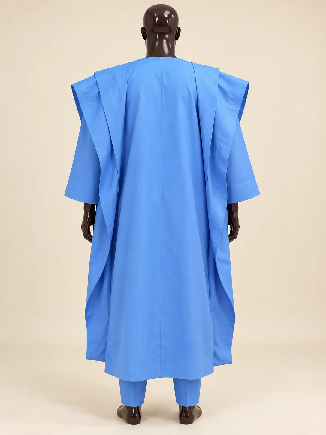 AI visualisation — AI back-view visualisation of the Sunshine Agbada Set on the original dark mannequin